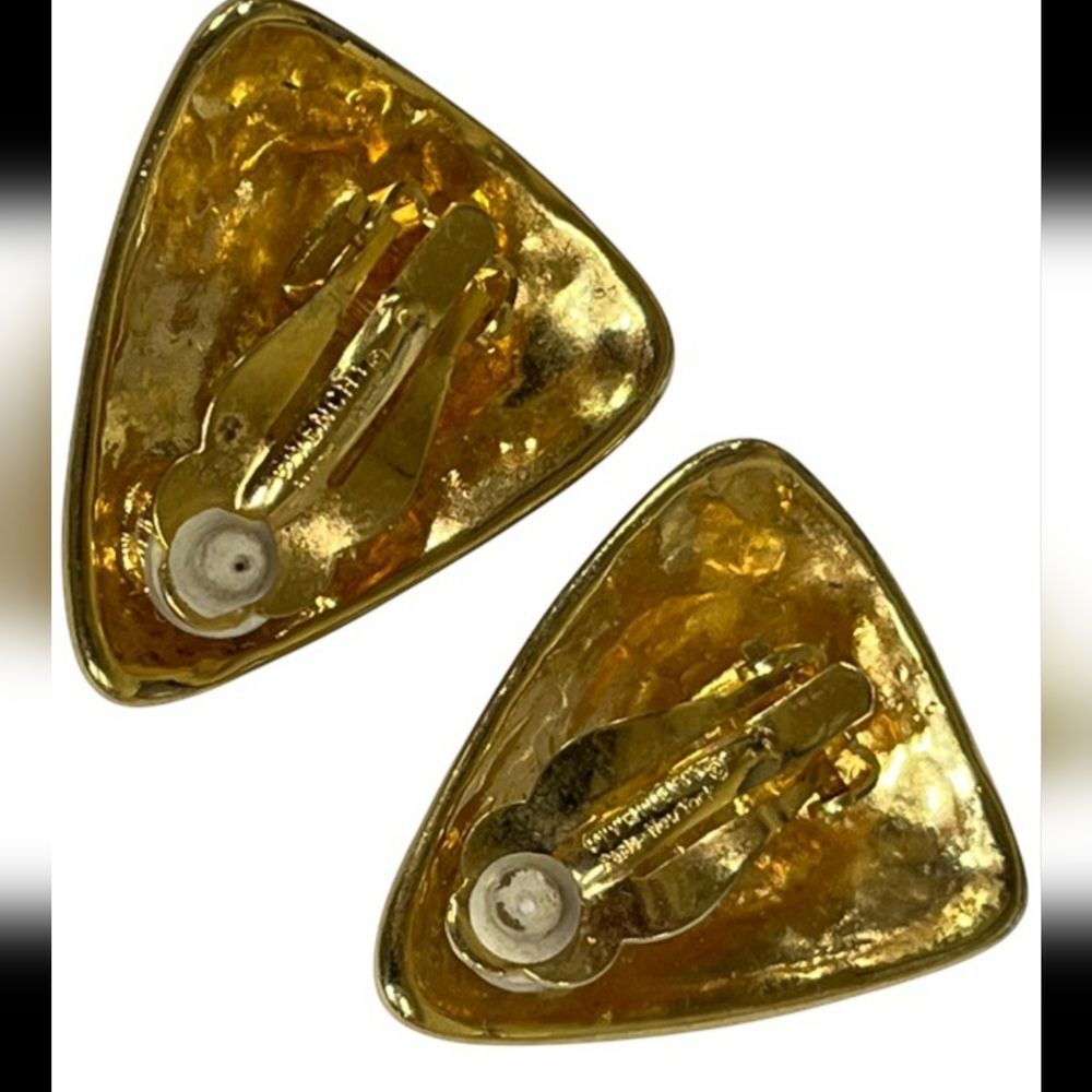 Givenchy Designer Signed Vintage Enamel Elegant Black Gold Plated Clipon Earring - Picture 11 of 13